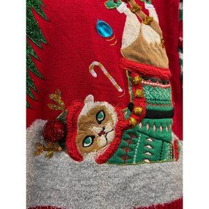 Merry and Bright Christmas Ugly Sweater Cat Boots Xmas Top